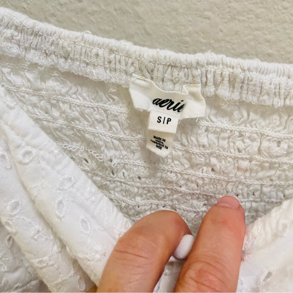 Aerie Long Sleeve Peplum Top White Eyelet Bohemian Bridgerton - Picture 6 of 7